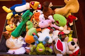 a colorful assortment of dog toys